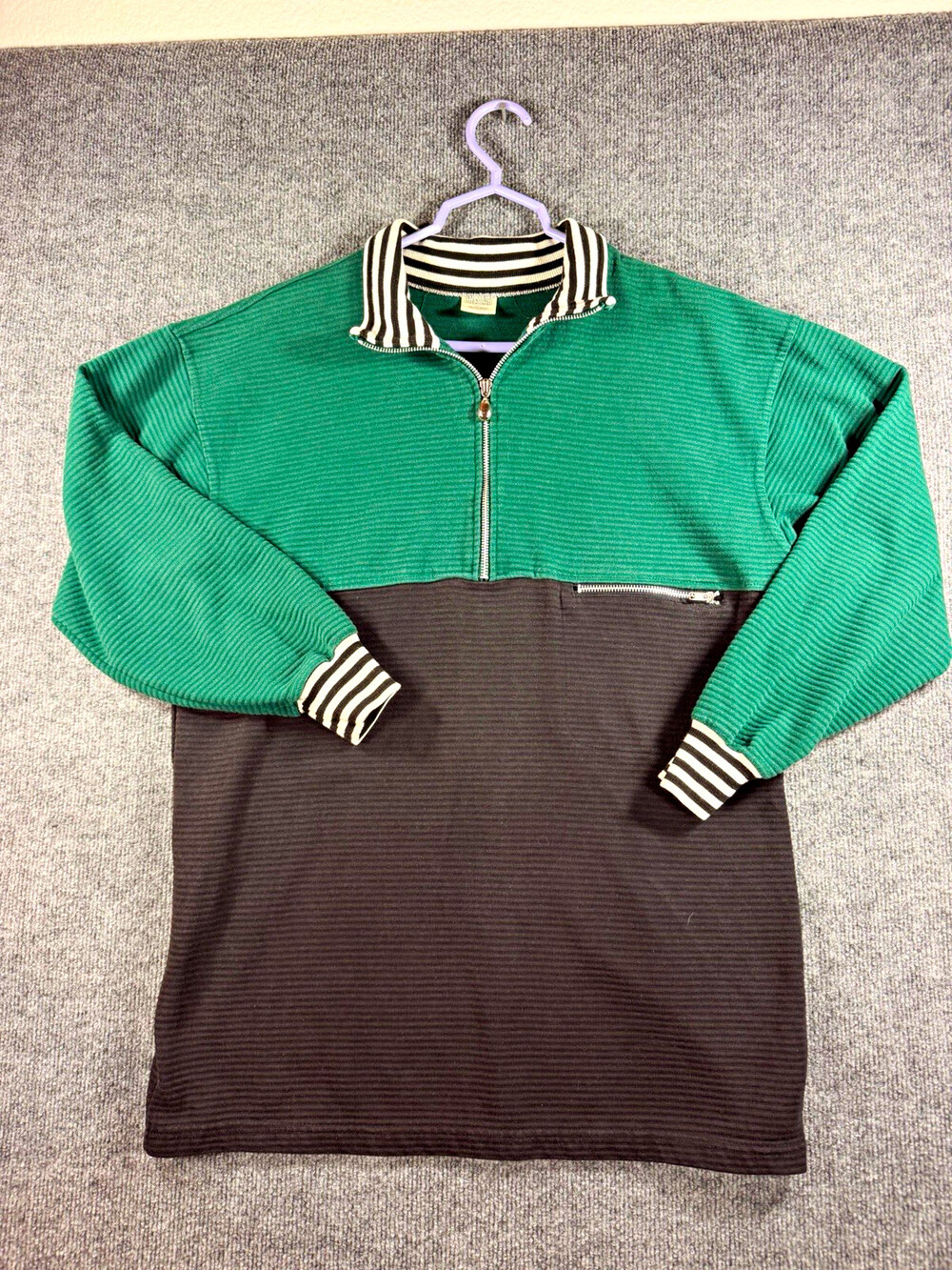 Vtg Cheetah Men’s L Colorblock Knit 1/4 Zip Pullover Sweatshirt Green/Gray Y2K